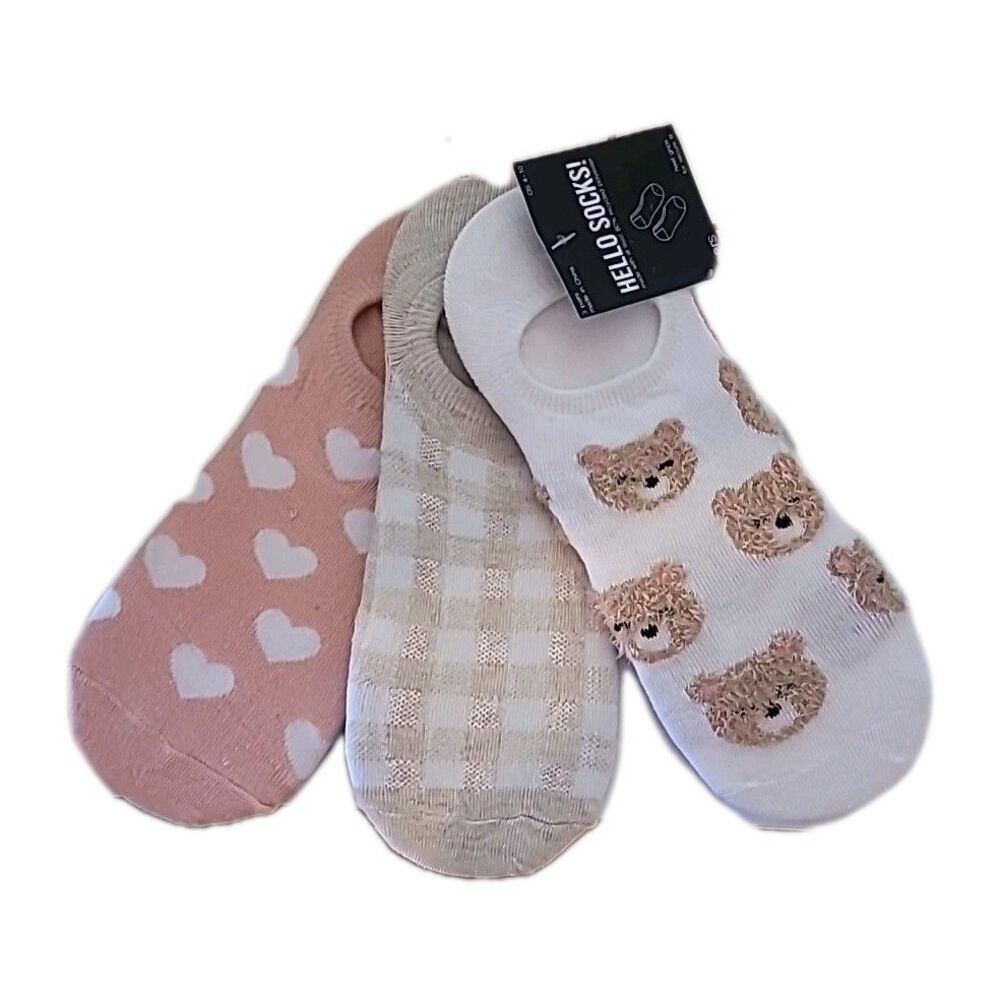 3 Pack Hello Socks Peds, Size 4-10 Women's